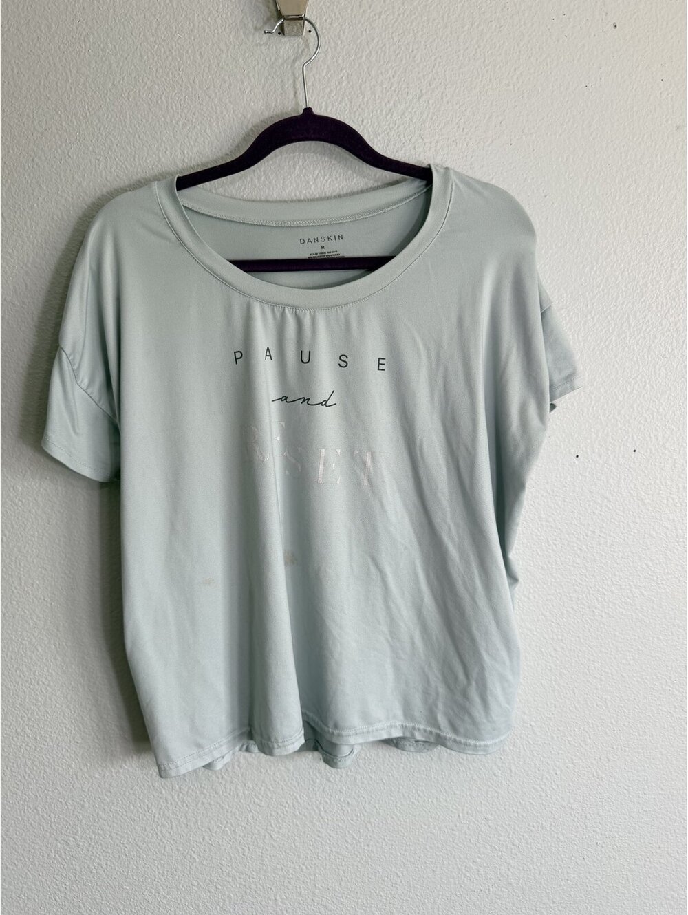 Danskin Pause Reset Graphic Boxy Drop Shoulder Tee Mint Green Size M